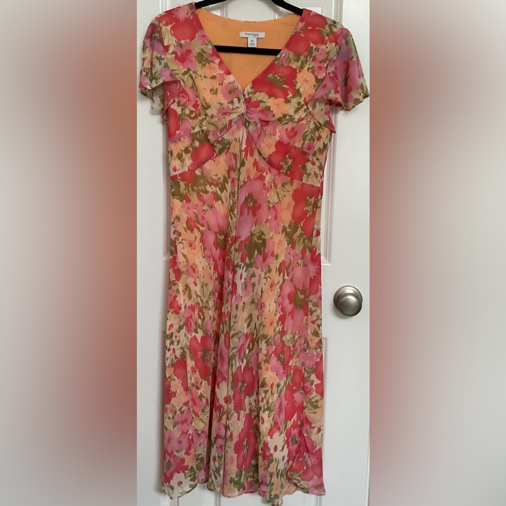 Dress Barn Floral Pink and Green Midi Dress